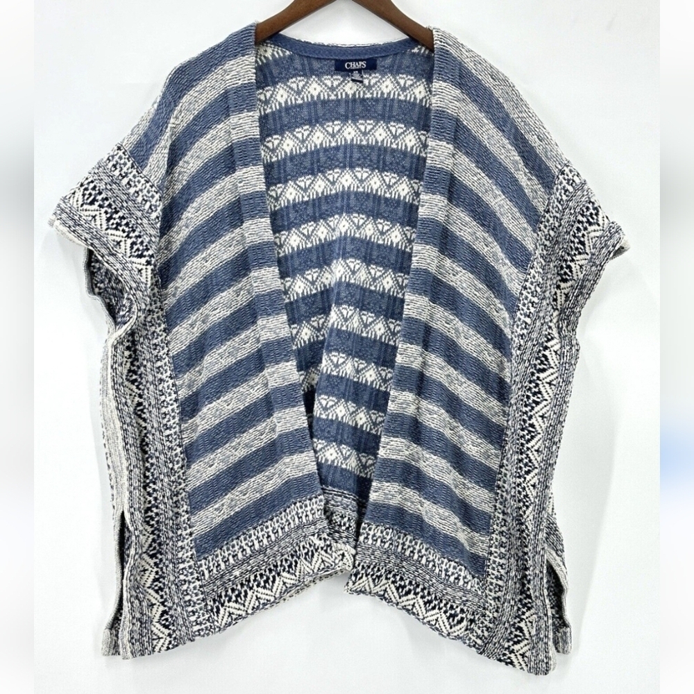 Chaps Blue Woven Open Front Poncho Cardigan Southwestern Cowgirl Womens Medium